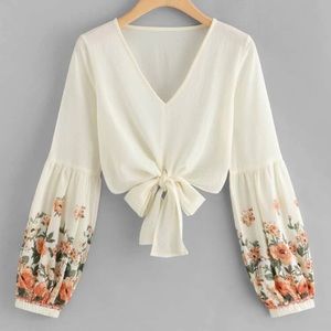 Floral chiffon Self- Tie Crop Top